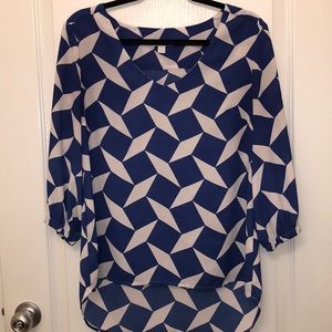 Blue and off white blouse